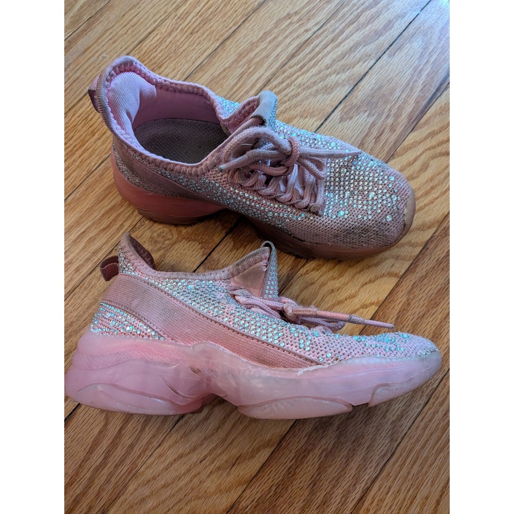 Kids Pink Rhinestone Sparkle Sneakers Chunky Bubble Sole Size 11
